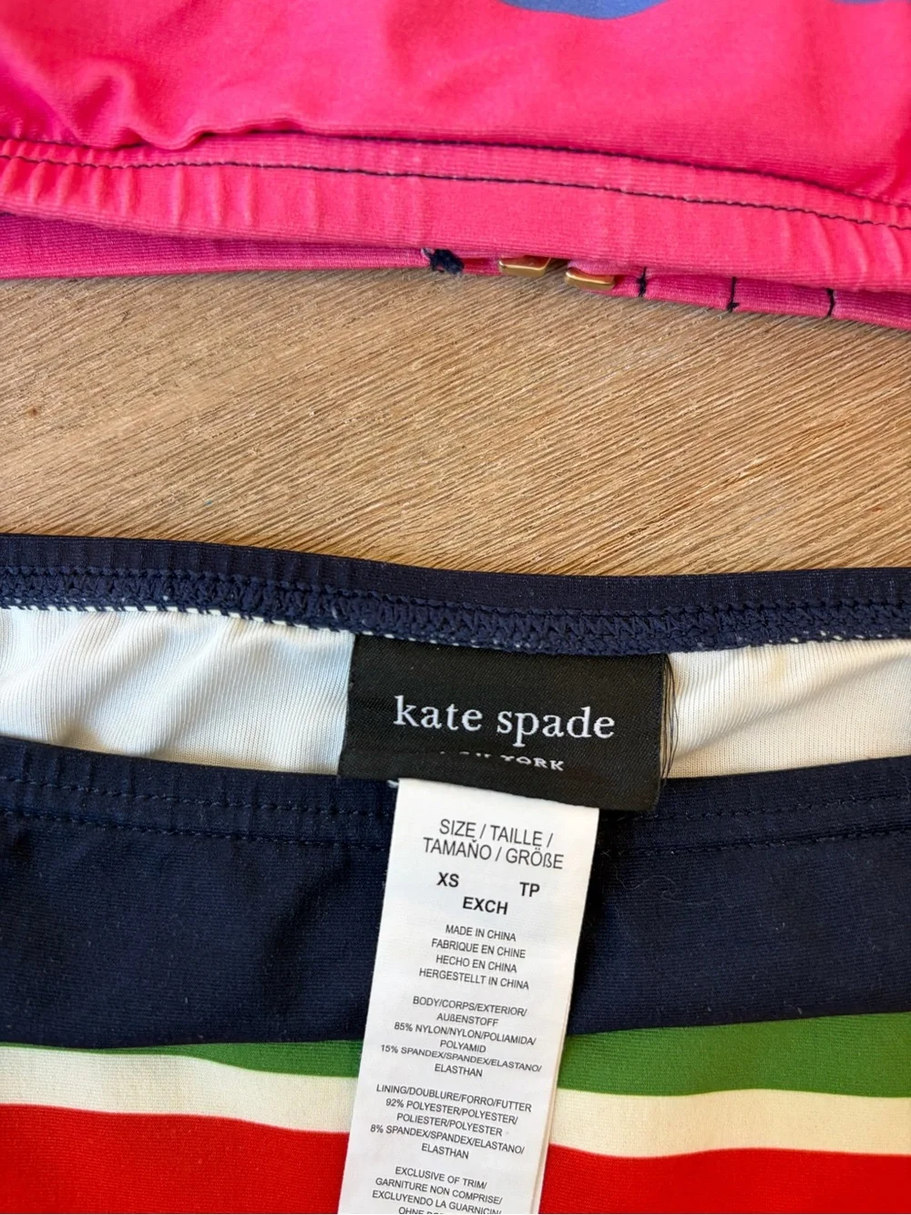 kate spade Striped Bandeau Bikini Top in Pink, Navy, Green & Red